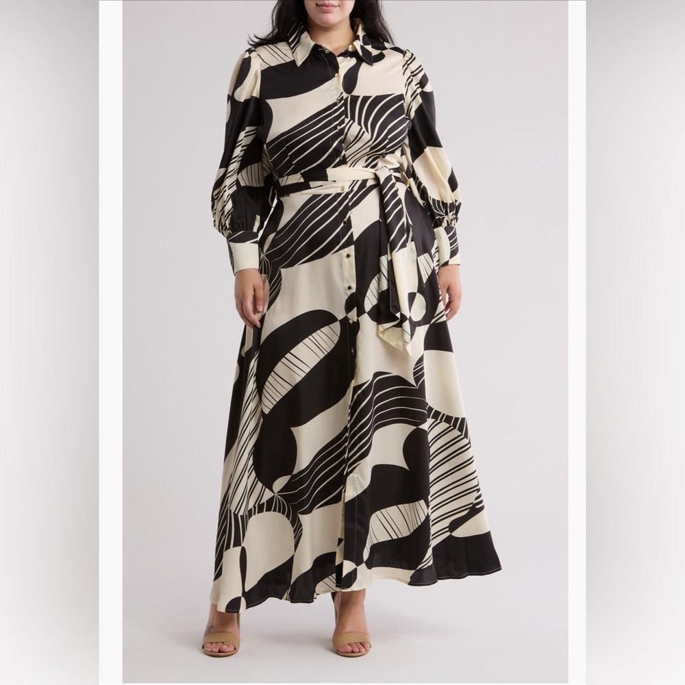 By Design Chic Black and Cream Patterned maxi plus size dress